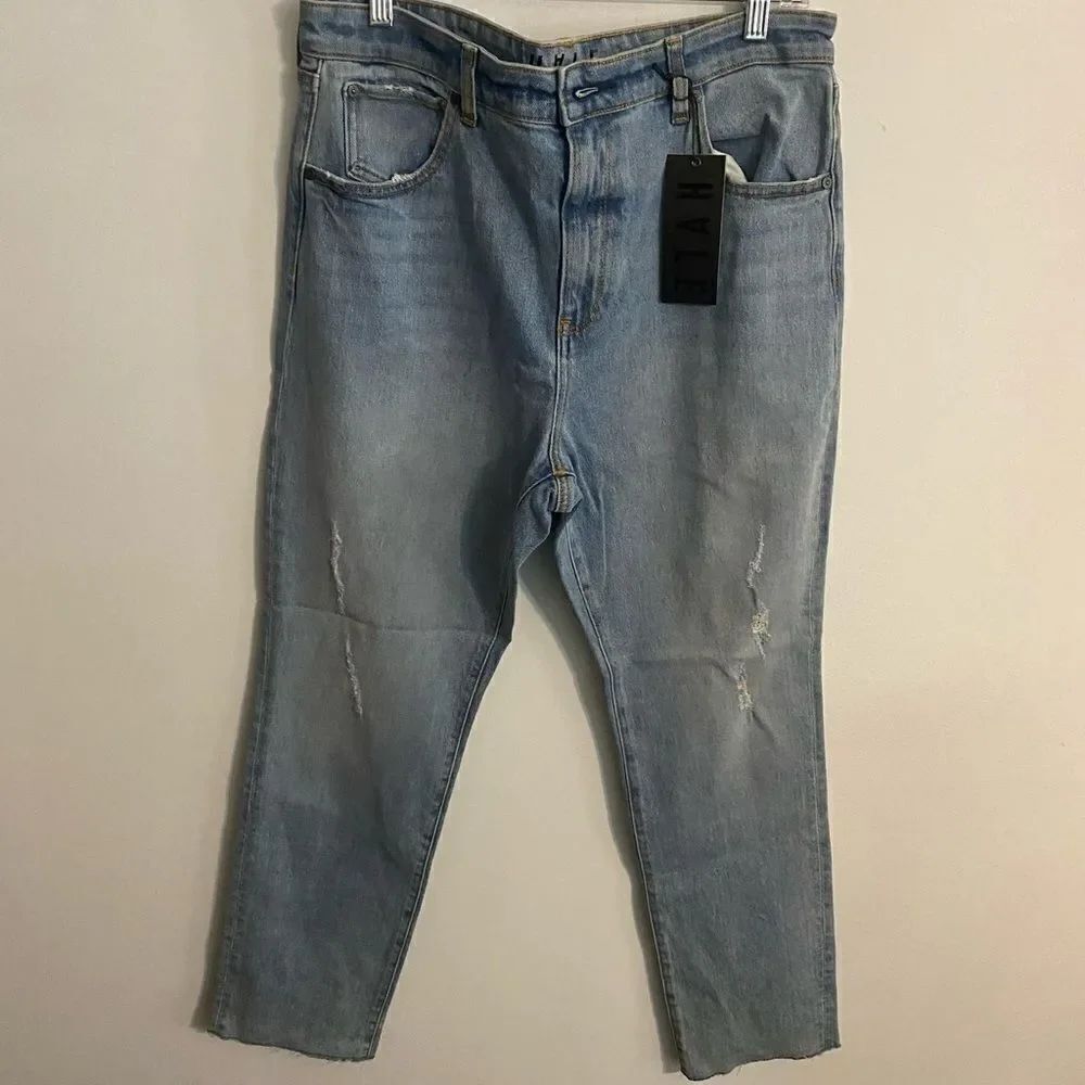 HALE Nadine High Rise straight 5 pocket distressed jeans, size 32/14